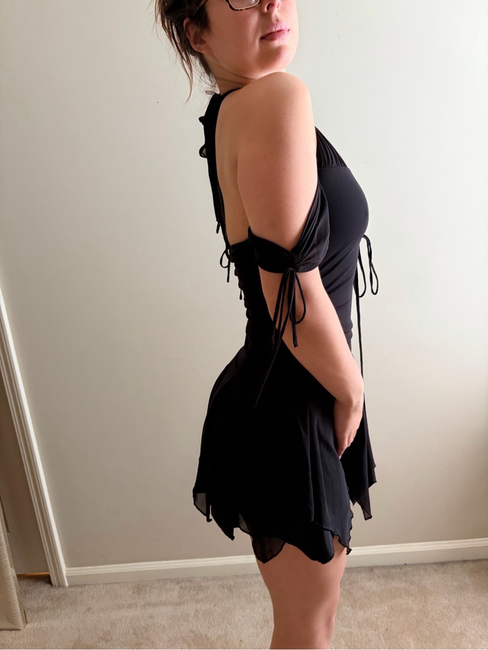 Oh Polly Black Lace-Up Halter Mini Dress - Picture 3 of 4